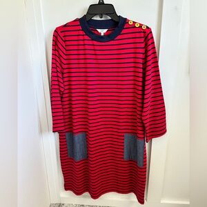 Women’s Red and Navy Striped Dress with Contrast Pockets